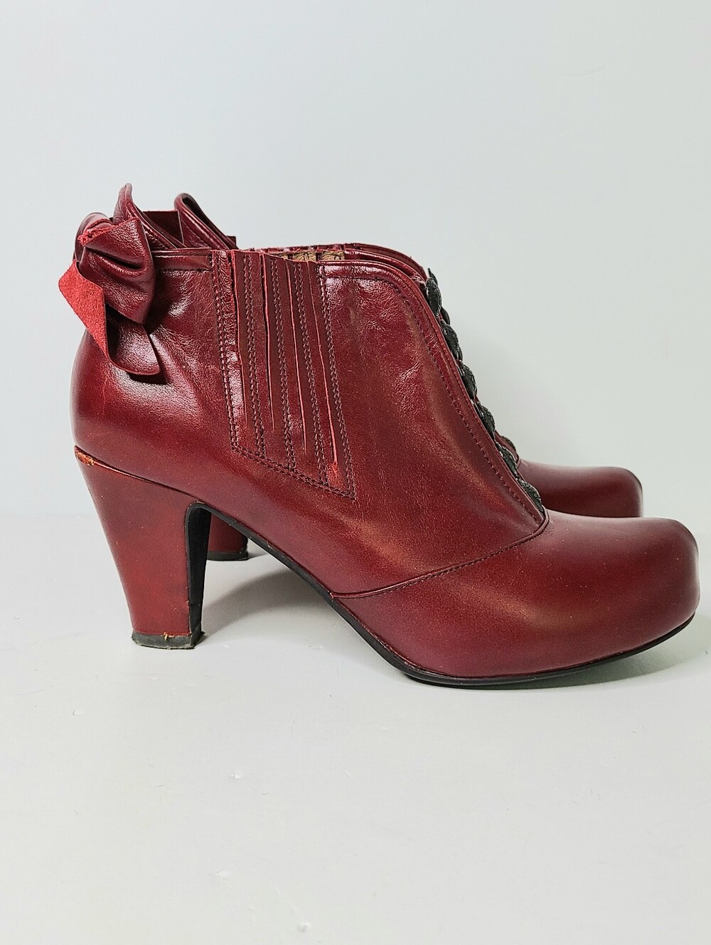 Jeffrey Campbell Ibiza Last Handmade Santos Dark Red Steampunk Bow Ankle Boots